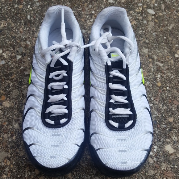 Nike | Shoes | Nike Air Max Plus Tn White Black Neon Youth 4 | Poshmark